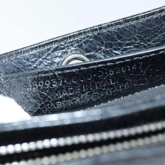 BALENCIAGA Navy Pochette Shoulder Bag Leather Black - Picture 4 of 15